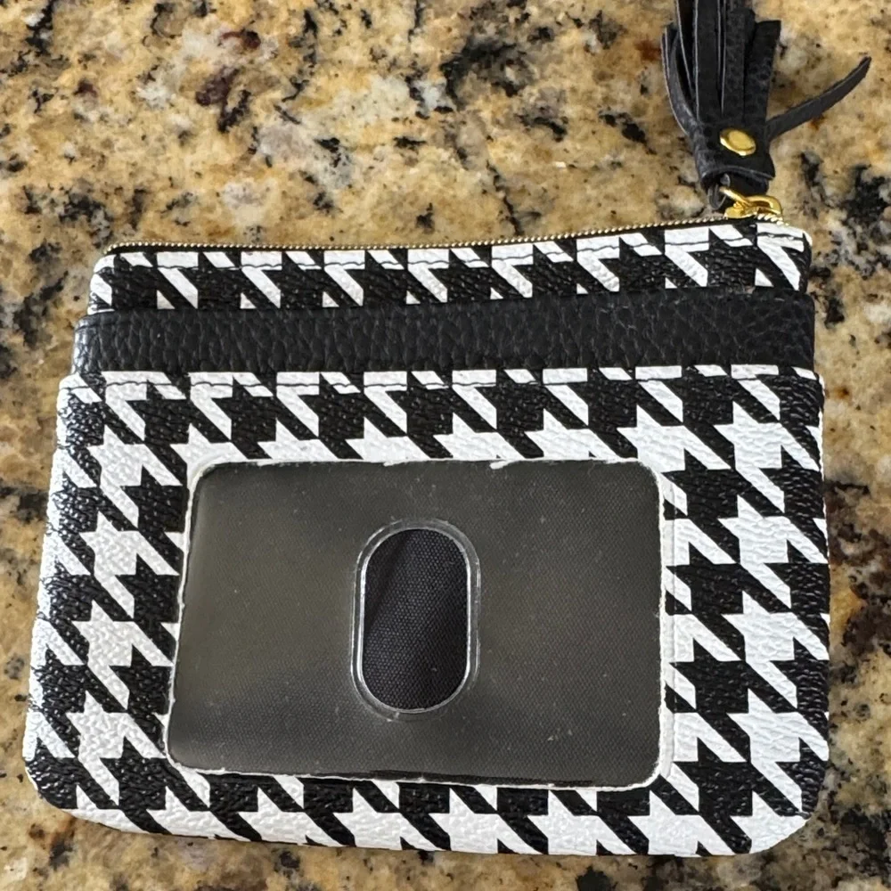 Button Black and White Houndstooth Pouch with Gold Detail
